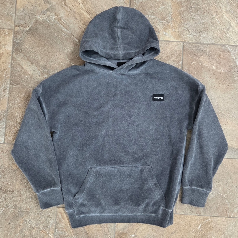 Hurley‎ Boys Gray Fleece Hoodie Pullover Sweatshirt Size M 10-12 Charcoal Wash